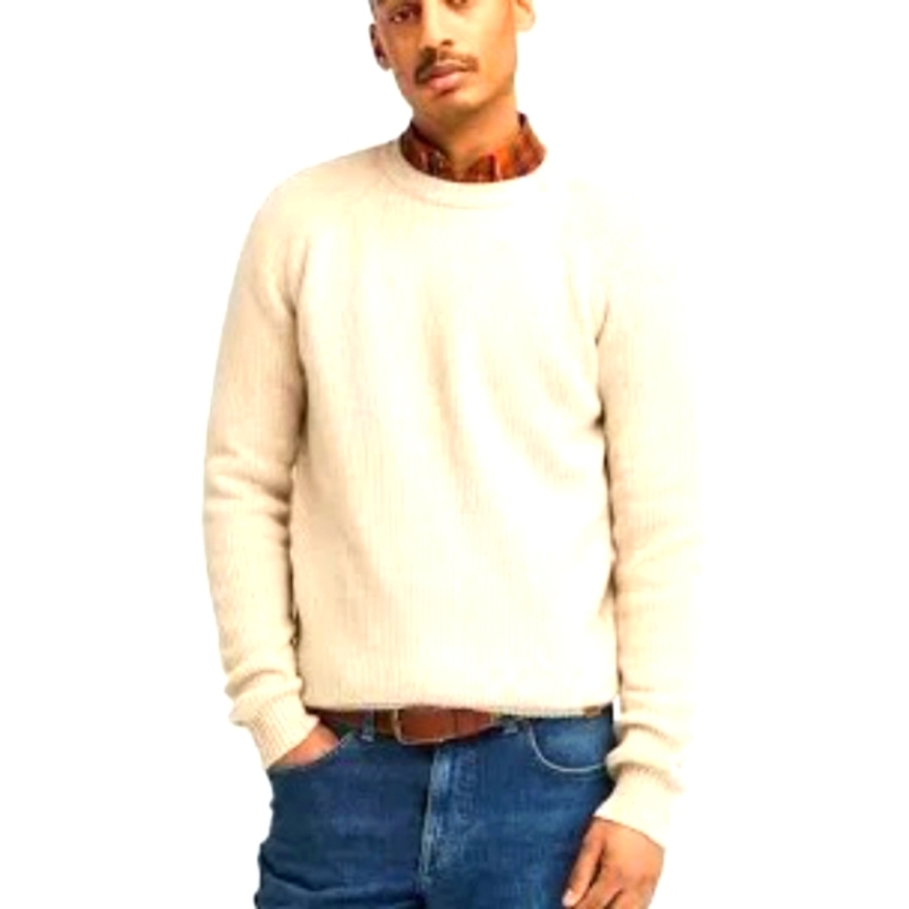 TIMBERLAND Men's 100% Cotton Cable Knit Logo Sweater- Size M-Buttercream